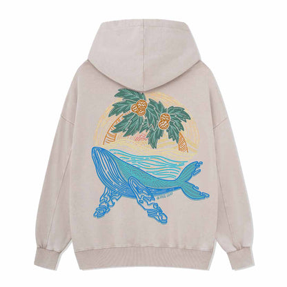 Striated Whale Back-printed Washed Hoodie