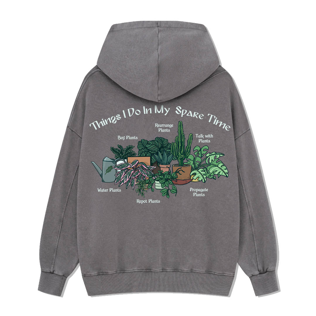Things I Do in My Spare Time Back-printed Washed Hoodie