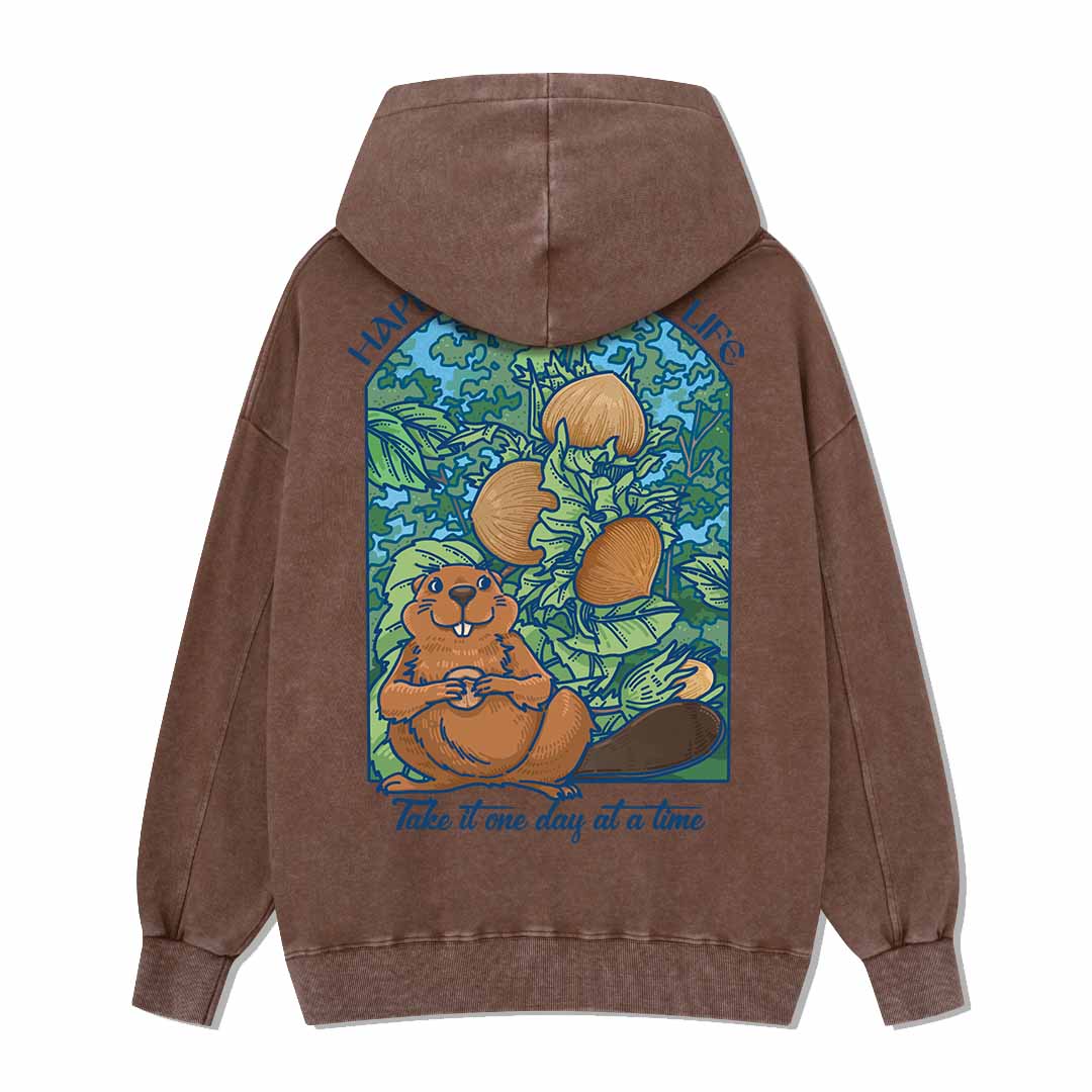 Happy Mind Happy Life Washed Hoodie