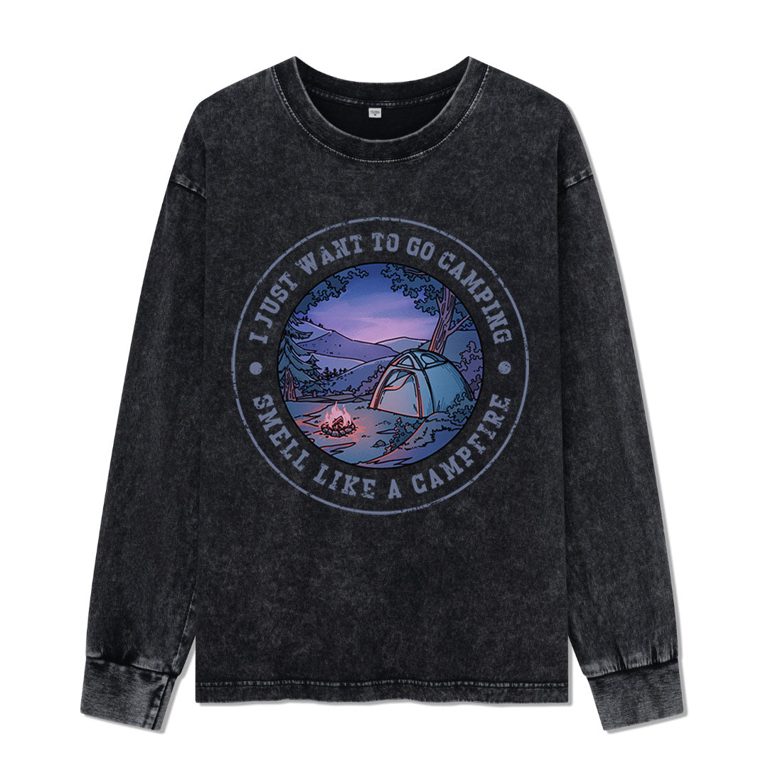 Just Want To Go Camping Washed Long Sleeve Top