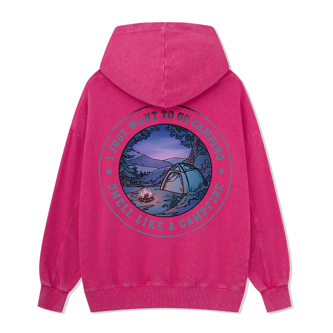 Just Want To Go Camping Back-printed Washed Hoodie