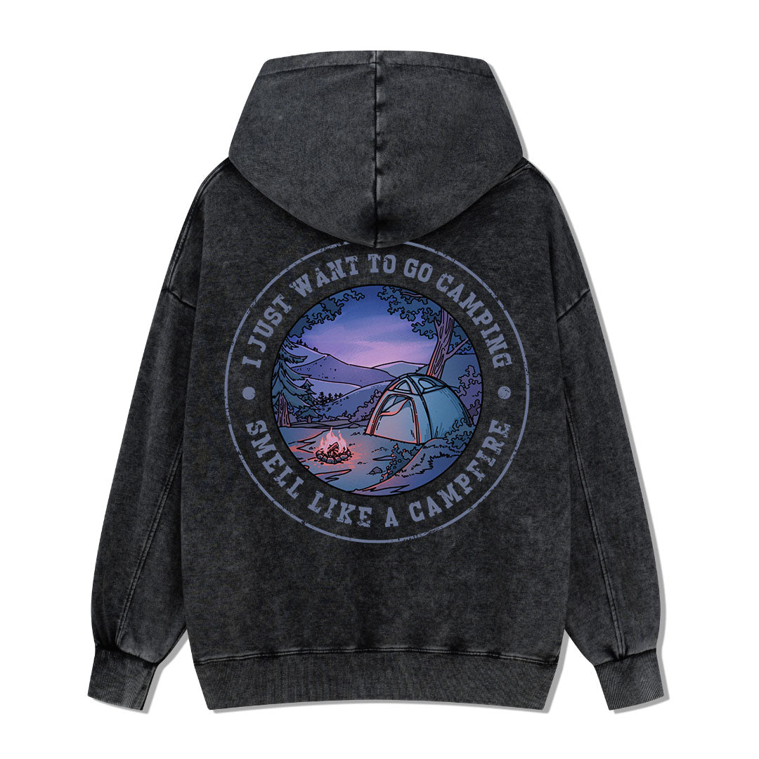 Just Want To Go Camping Back-printed Washed Hoodie