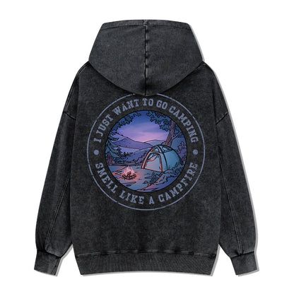 Just Want To Go Camping Back-printed Washed Hoodie