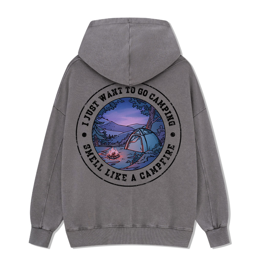 Just Want To Go Camping Back-printed Washed Hoodie