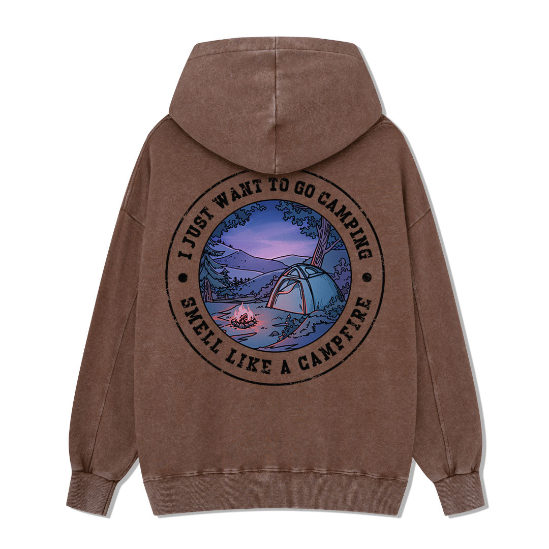 Just Want To Go Camping Back-printed Washed Hoodie