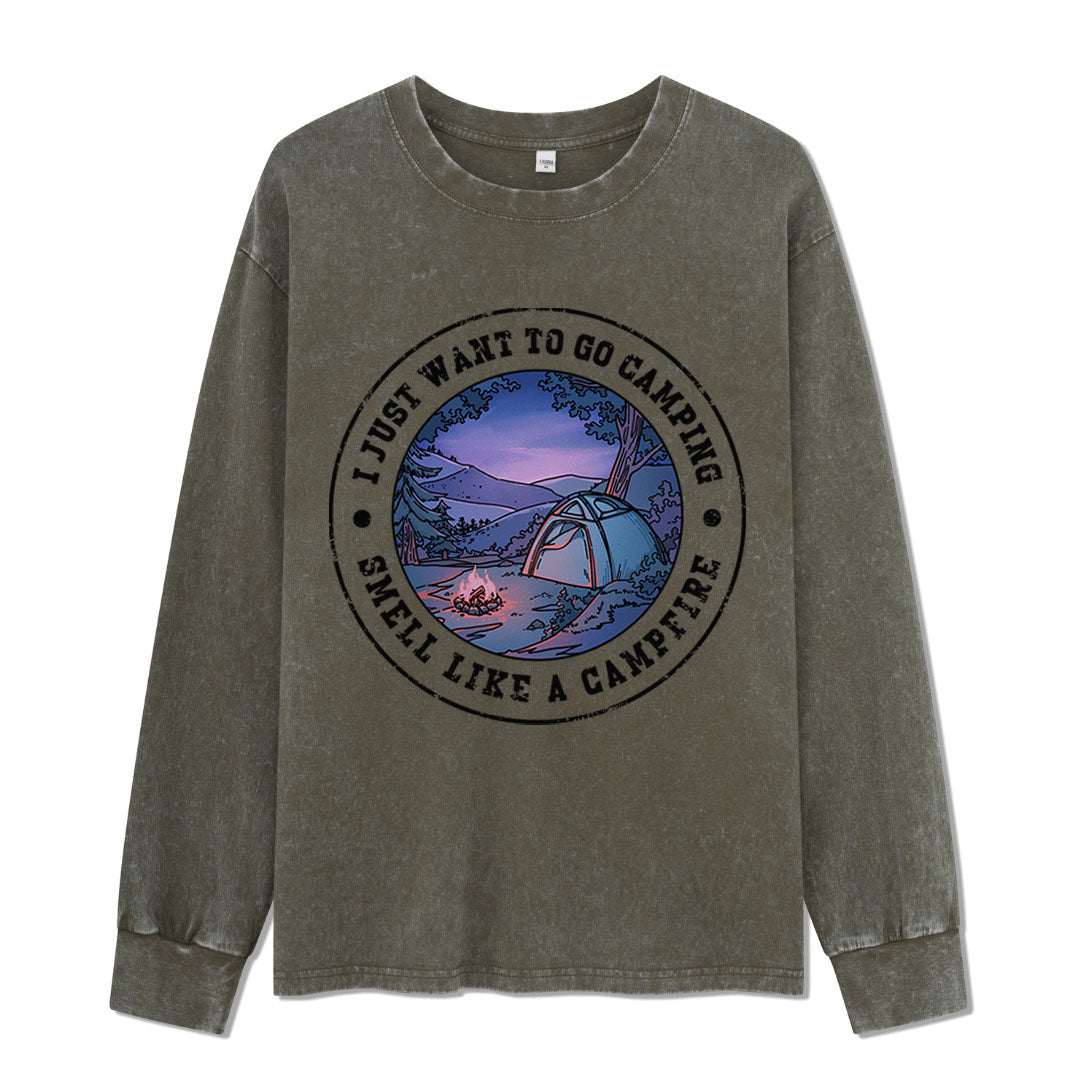 Just Want To Go Camping Washed Long Sleeve Top
