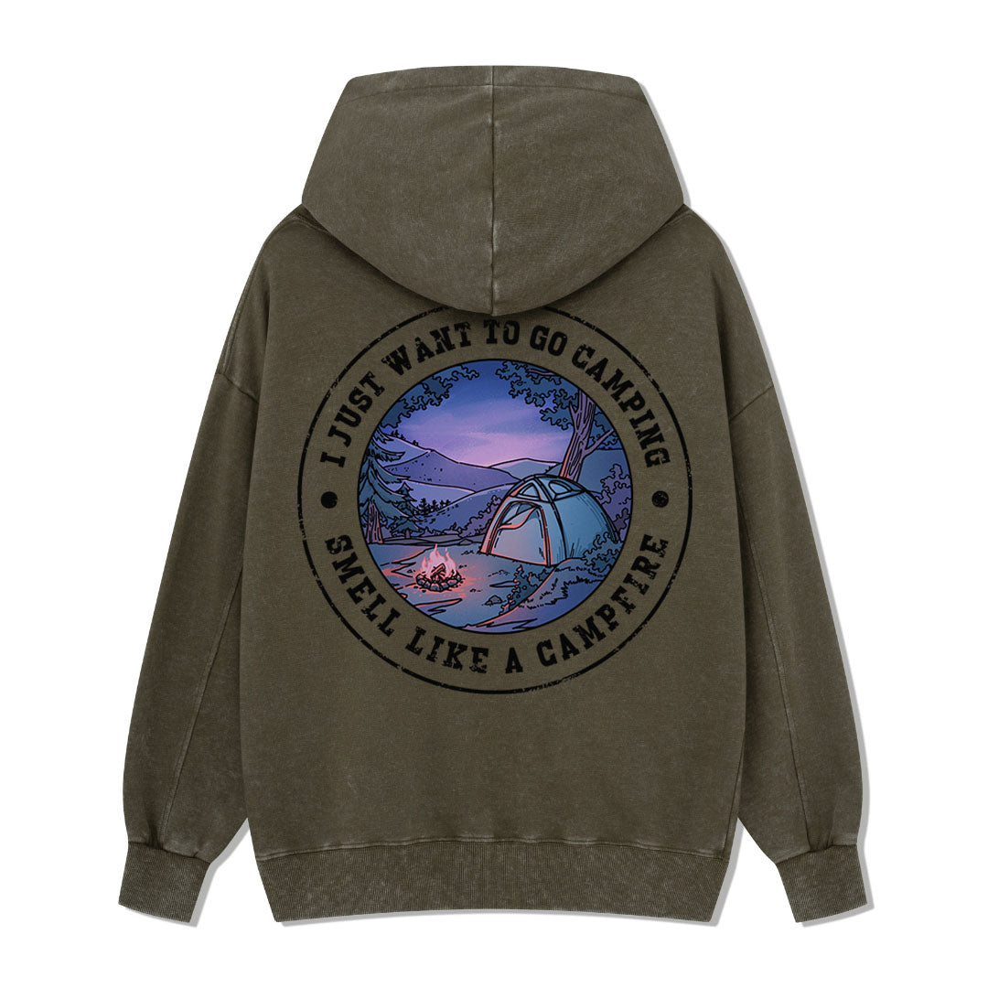 Just Want To Go Camping Back-printed Washed Hoodie
