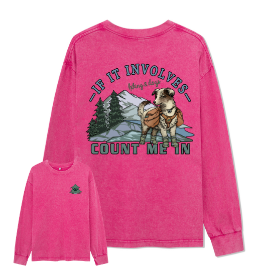 Hiking & Dogs Adventure Washed Long Sleeve Top