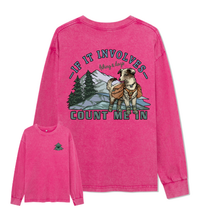 Hiking & Dogs Adventure Washed Long Sleeve Top