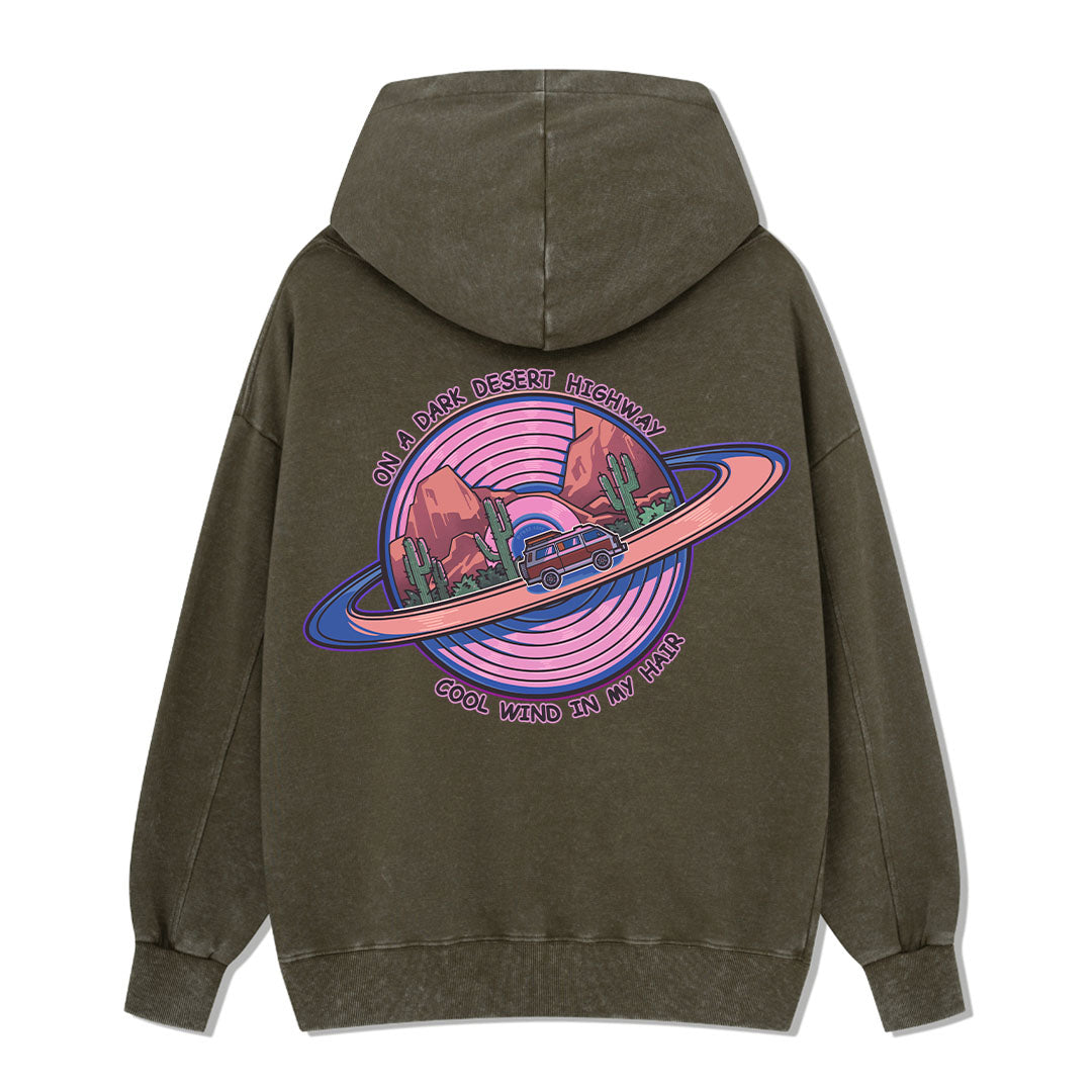 On A Dark Desert Highway Washed Hoodie