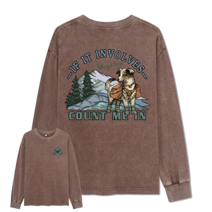 Hiking & Dogs Adventure Washed Long Sleeve Top