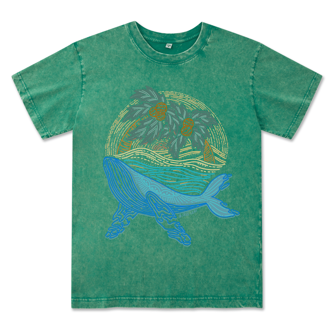 Striated Whale Front-printed Washed Tee