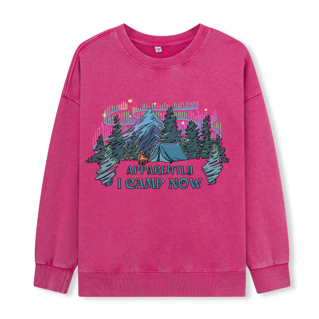 Freeleaf I Camping Now In The Land of Aurora Front-printed Washed Sweatshirt