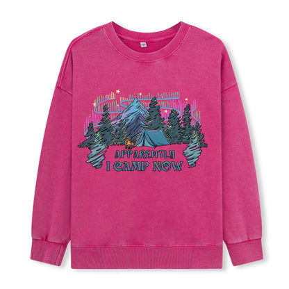 Freeleaf I Camping Now In The Land of Aurora Front-printed Washed Sweatshirt