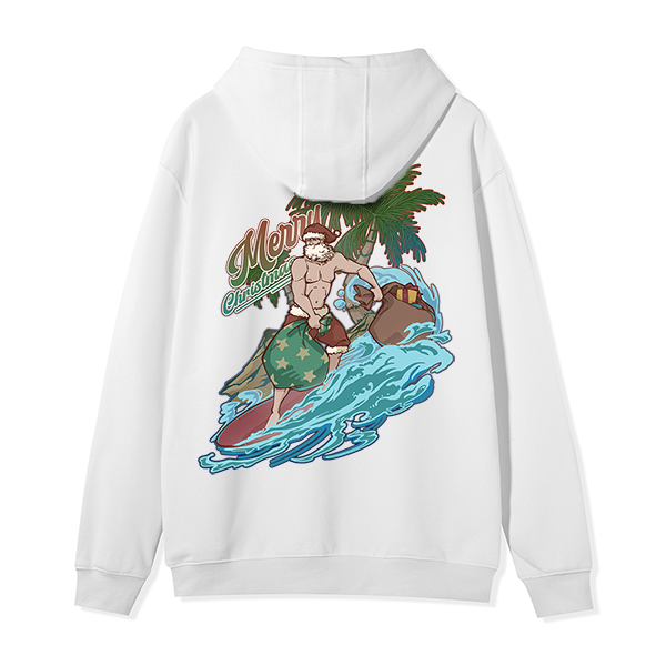 Freeleaf Santa Claus Surfing Back-printed Unisex Fleece Full-Zip Hoodie