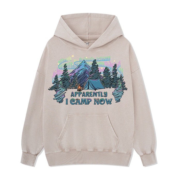 Freeleaf I Camping Now In The Land of Aurora Front-printed Washed Hoodie