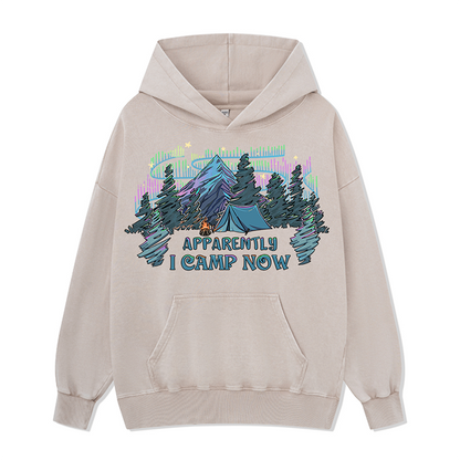 Freeleaf I Camping Now In The Land of Aurora Front-printed Washed Hoodie