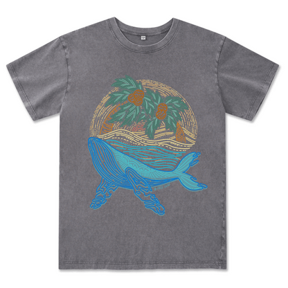 Striated Whale Front-printed Washed Tee