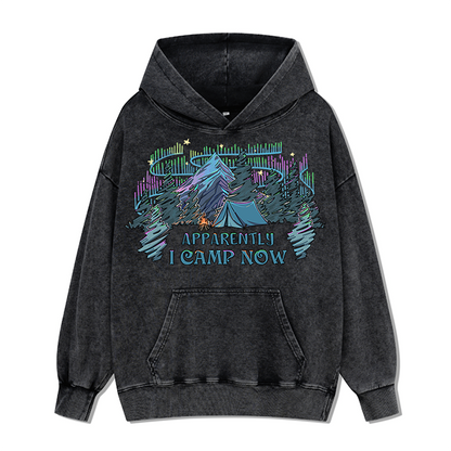 Freeleaf I Camping Now In The Land of Aurora Front-printed Washed Hoodie