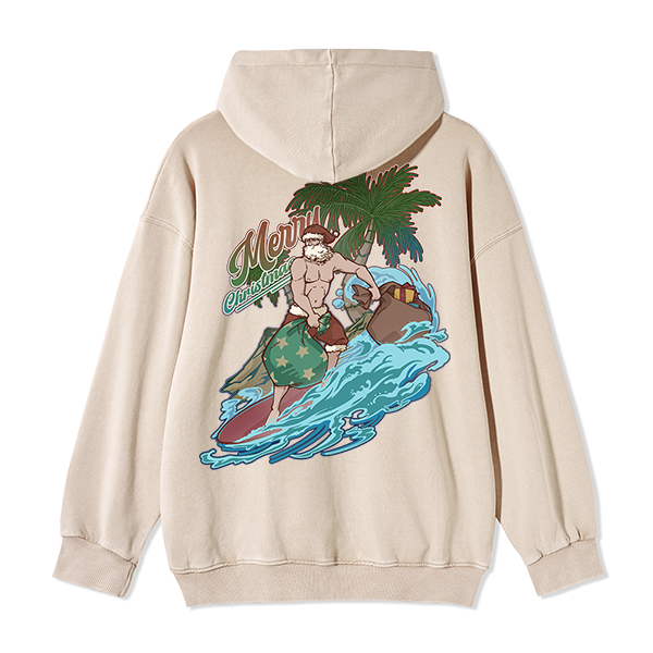 Freeleaf Santa Claus Surfing Back-printed Unisex Fleece Full-Zip Hoodie