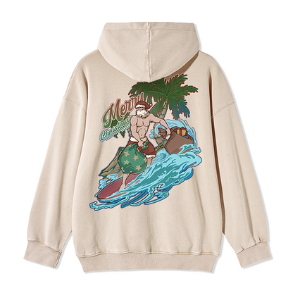 Freeleaf Santa Claus Surfing Back-printed Unisex Fleece Full-Zip Hoodie