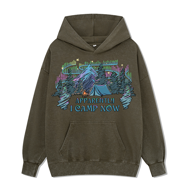 Freeleaf I Camping Now In The Land of Aurora Front-printed Washed Hoodie