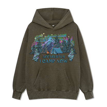 Freeleaf I Camping Now In The Land of Aurora Front-printed Washed Hoodie