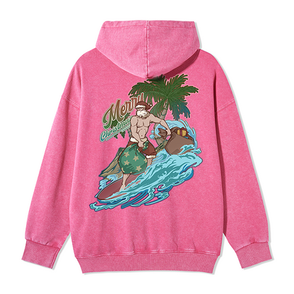 Freeleaf Santa Claus Surfing Back-printed Unisex Fleece Full-Zip Hoodie