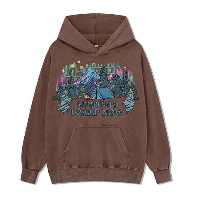 Freeleaf I Camping Now In The Land of Aurora Front-printed Washed Hoodie