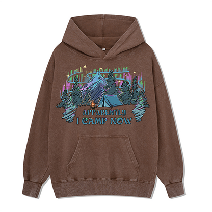 Freeleaf I Camping Now In The Land of Aurora Front-printed Washed Hoodie