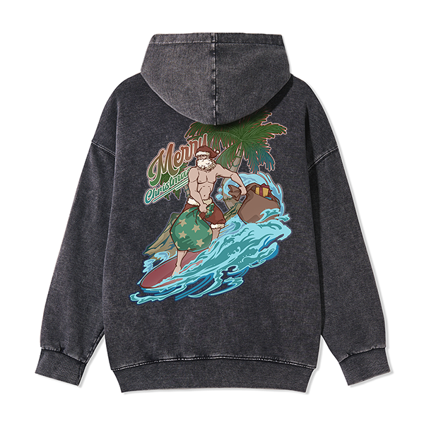 Freeleaf Santa Claus Surfing Back-printed Unisex Fleece Full-Zip Hoodie