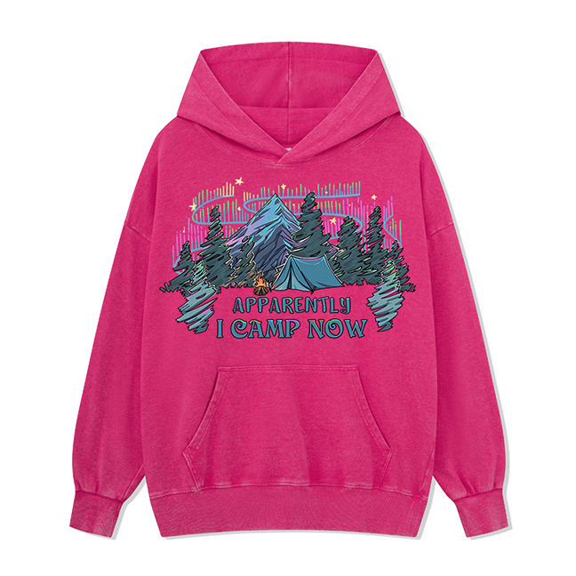 Freeleaf I Camping Now In The Land of Aurora Front-printed Washed Hoodie