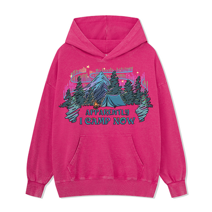 Freeleaf I Camping Now In The Land of Aurora Front-printed Washed Hoodie