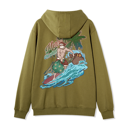 Freeleaf Santa Claus Surfing Back-printed Unisex Fleece Full-Zip Hoodie