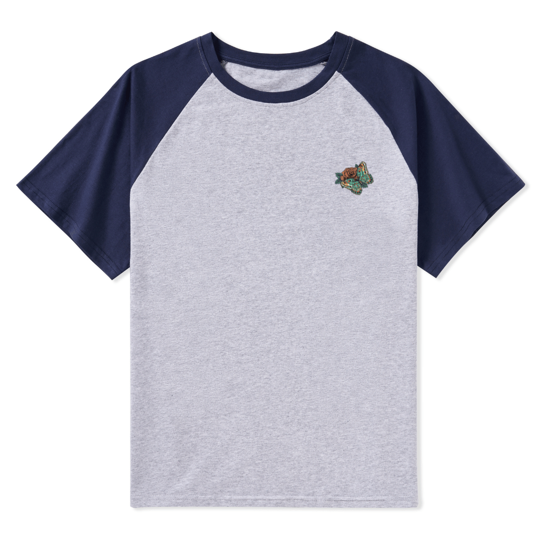 Floral Skull Raglan Short Sleeve Top