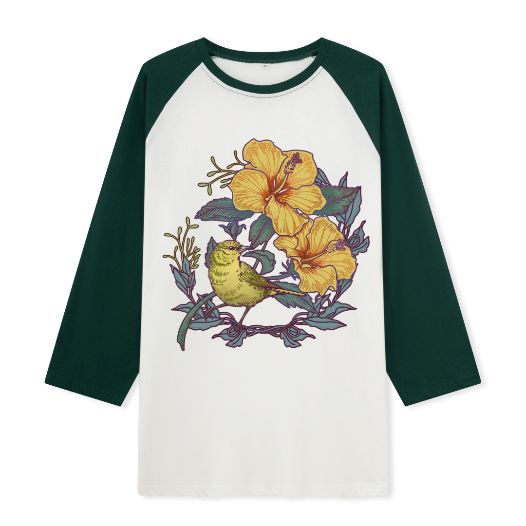 Amakihi  Front-printed Raglan Long Sleeve Top
