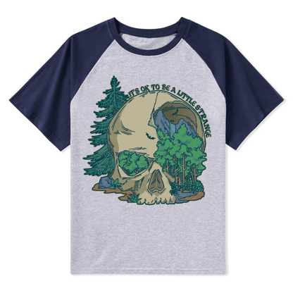 Skull Mountain Front-printed Raglan Short Sleeve Top
