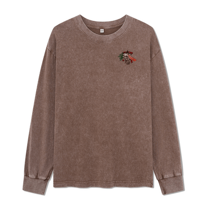 Christmas Cardinal Washed Long Sleeve Top