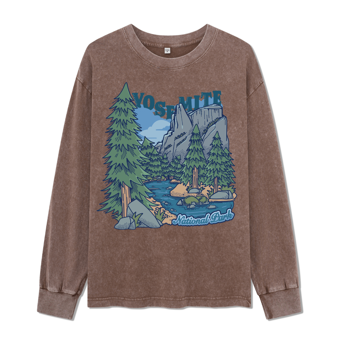 Yosemite National Park Front-printed Washed Long Sleeve Top