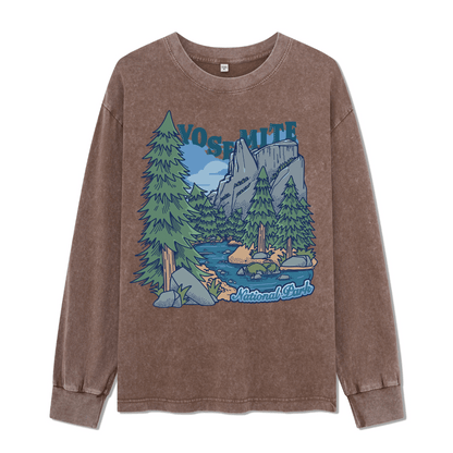Yosemite National Park Front-printed Washed Long Sleeve Top
