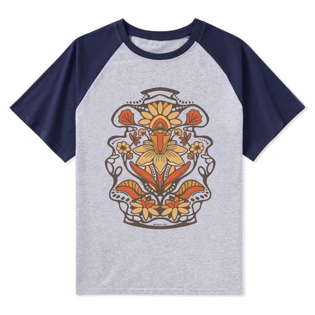 Spring Flower Front-printed Raglan Short Sleeve Top