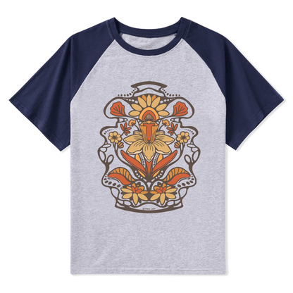 Spring Flower Front-printed Raglan Short Sleeve Top