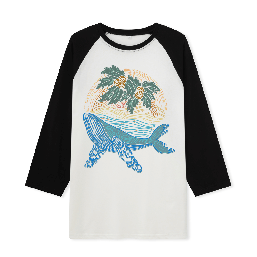 Striated Whale Front-printed Raglan Long Sleeve Top
