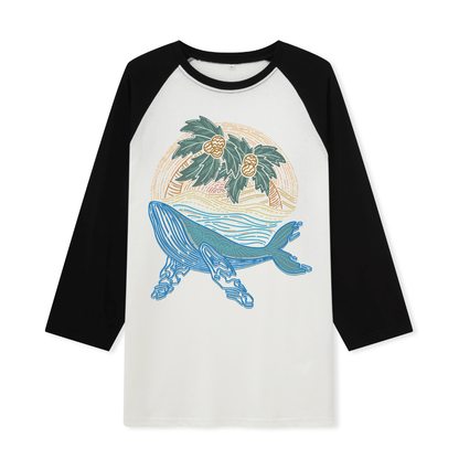 Striated Whale Front-printed Raglan Long Sleeve Top