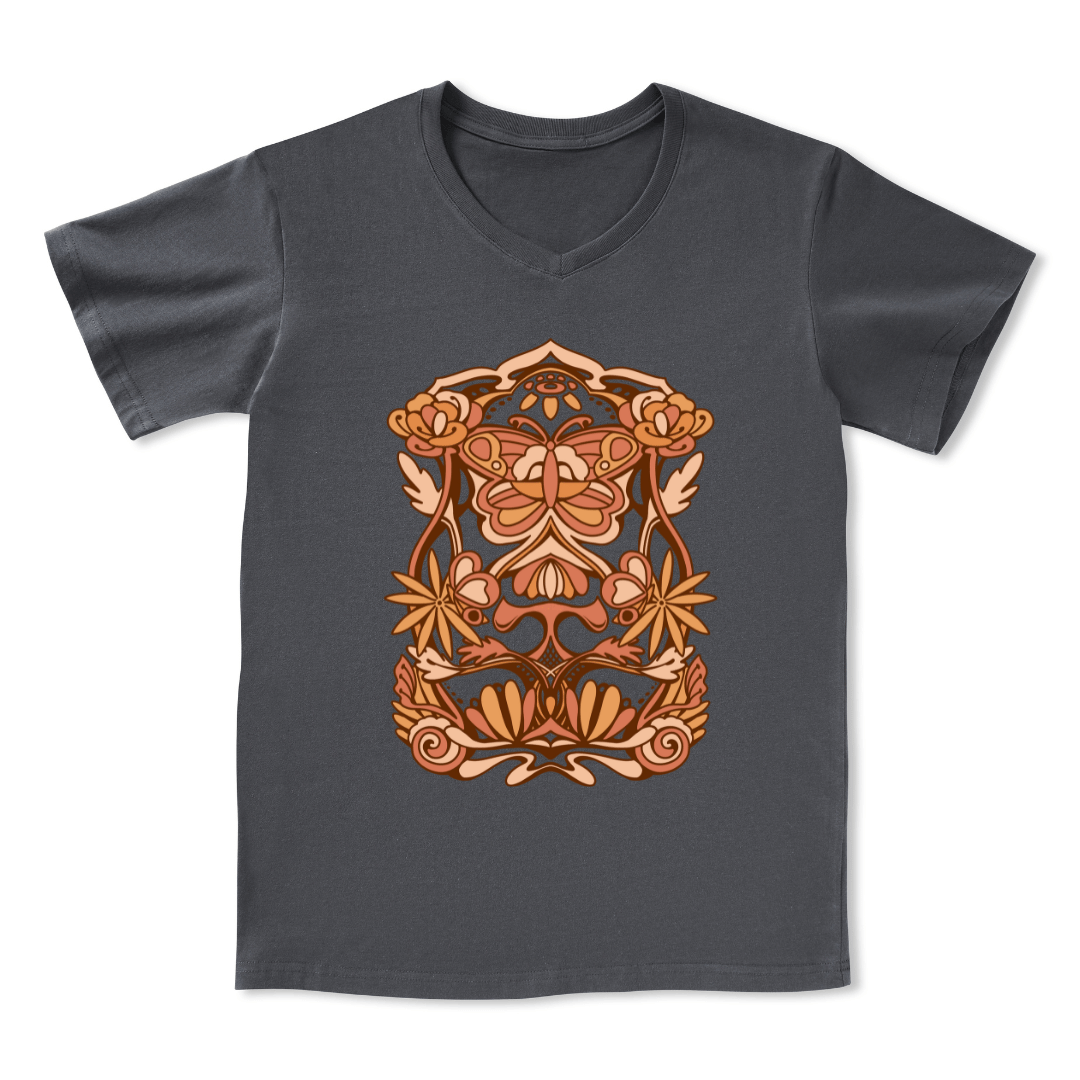 Spring Butterfly Front-printed V-neck Tee
