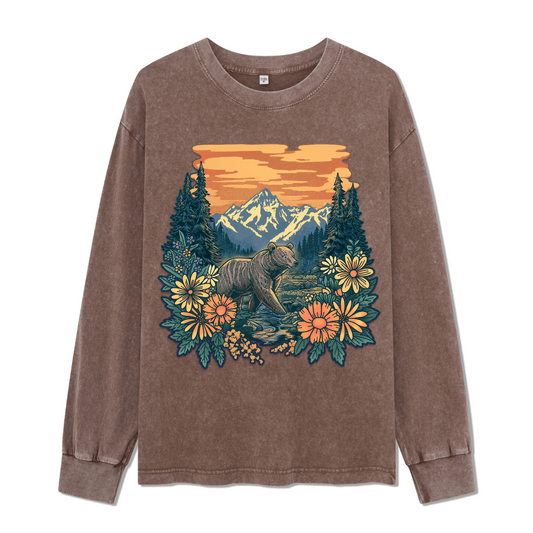 Go Into Nature Front-printed Washed Long Sleeve Top
