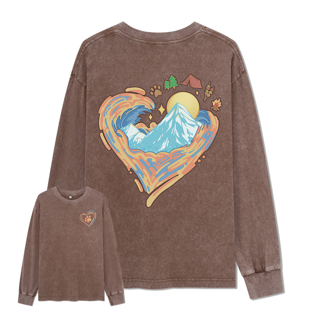 Freeleaf Heart of Wilderness Camping Unisex Nature Inspired Washed Long Sleeve Top