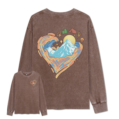 Freeleaf Heart of Wilderness Camping Unisex Nature Inspired Washed Long Sleeve Top