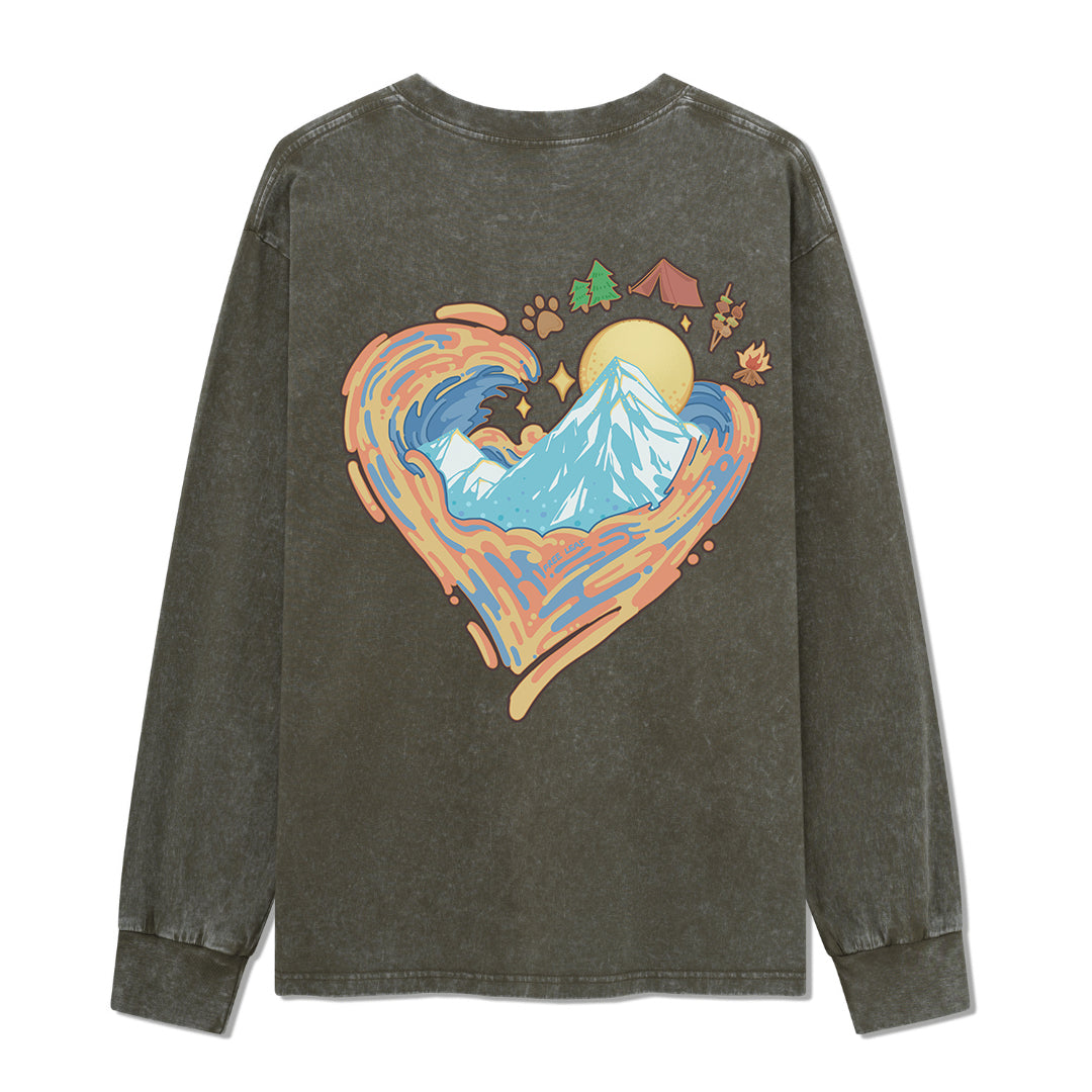 Freeleaf Heart of Wilderness Camping Unisex Nature Inspired Washed Long Sleeve Top