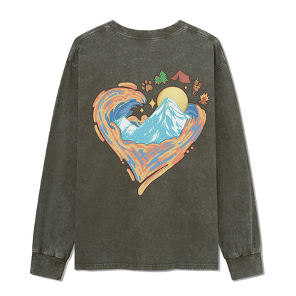 Freeleaf Heart of Wilderness Camping Unisex Nature Inspired Washed Long Sleeve Top